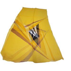 Yellow Rectangular Silk Chiffon Scarf with triangular striped print - NEW